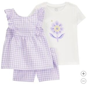 Carter's Girls' 3-piece Playwear Set Purple/White Checkered 2T New!‎